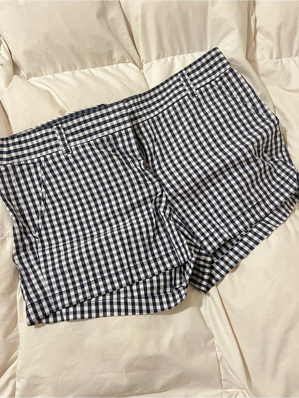 J. Crew Navy and White Gingham Cotton Shorts